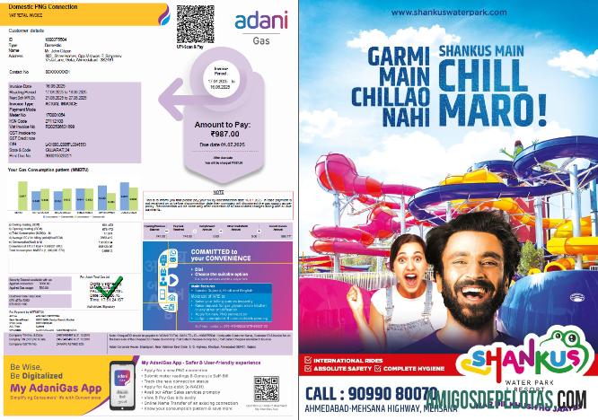 imprimível Modelo de conta de serviços públicos de gás Adani da Índia em formatos Word e PDF, 3 páginas, 1 2 páginas